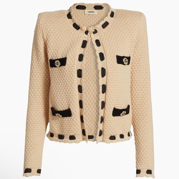 L'AGENCE Sweaters - L'AGENCE Cream and Black Cardigan
